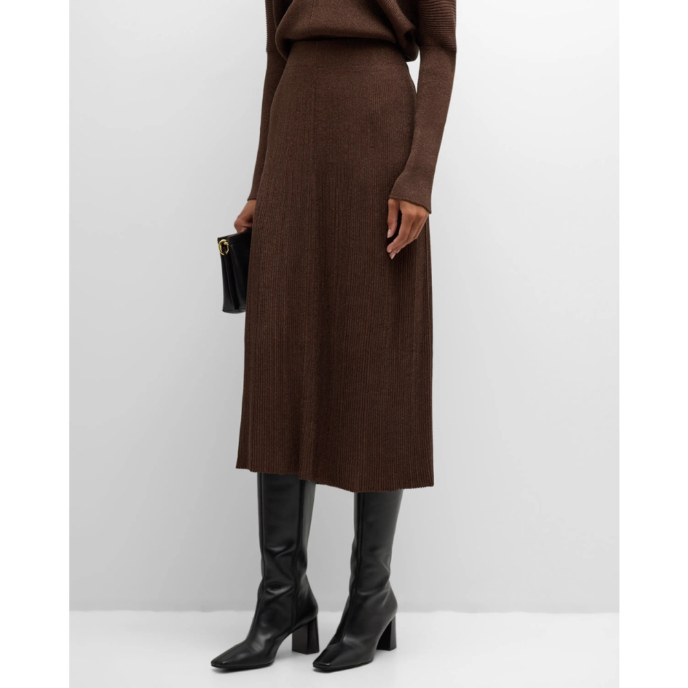 NWT Lafayette 148 New York Ribbed Shimmer Pull on Knit Midi Skirt $998 - Size L